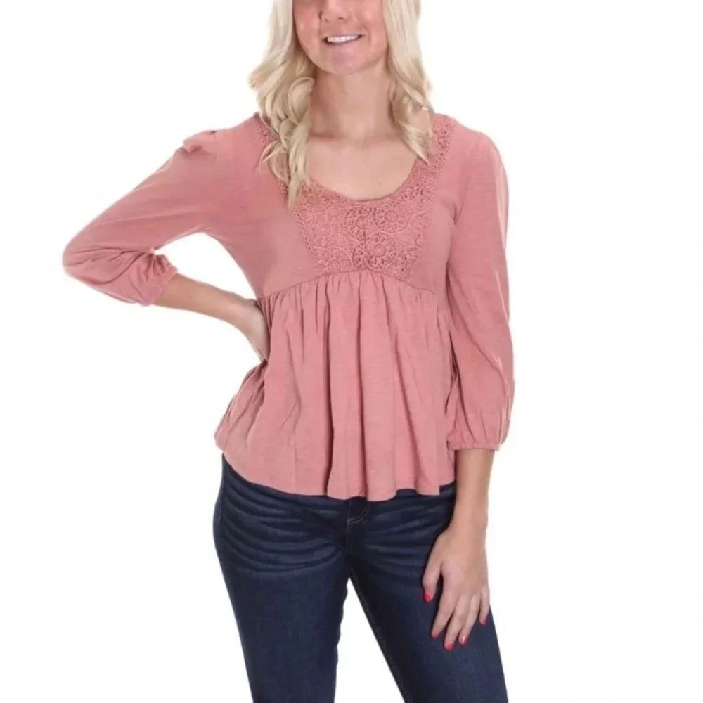 NWT Derek Heart Pink Lace Empire Top Size M